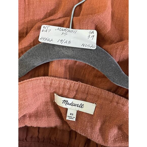 Madewell Top Women's XS Patchwork Square Neck Top Burnt Clay AK024 - Picture 3 of 6